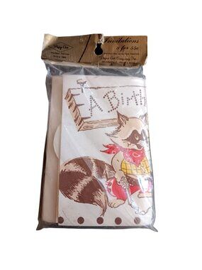Vintage Paper Art Cowboy Raccoon Birthday Invitations 8-Pack Cards Envelopes